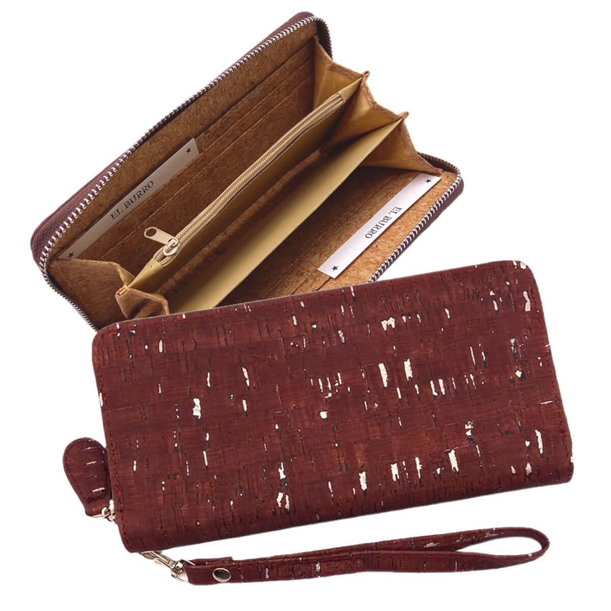 EL BURRO® Kork Damen Zipper-Geldbörse groß | braun